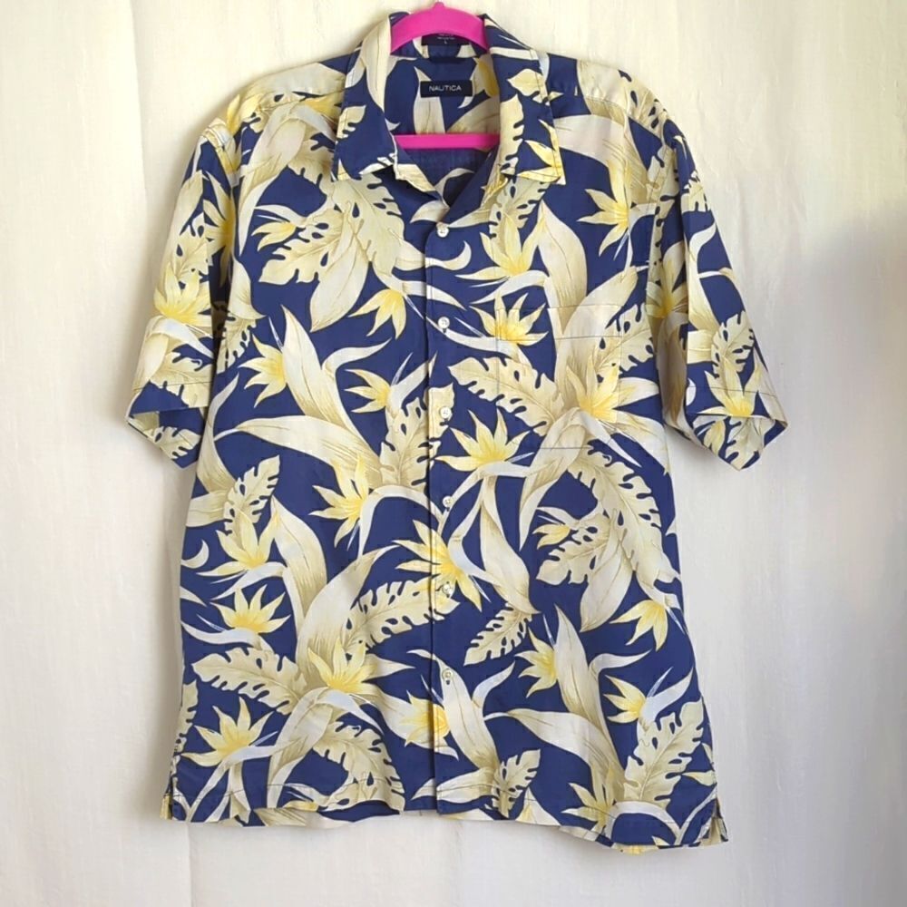 Nautica Hawaiian Print Shirt Sleeve Shirt Size L